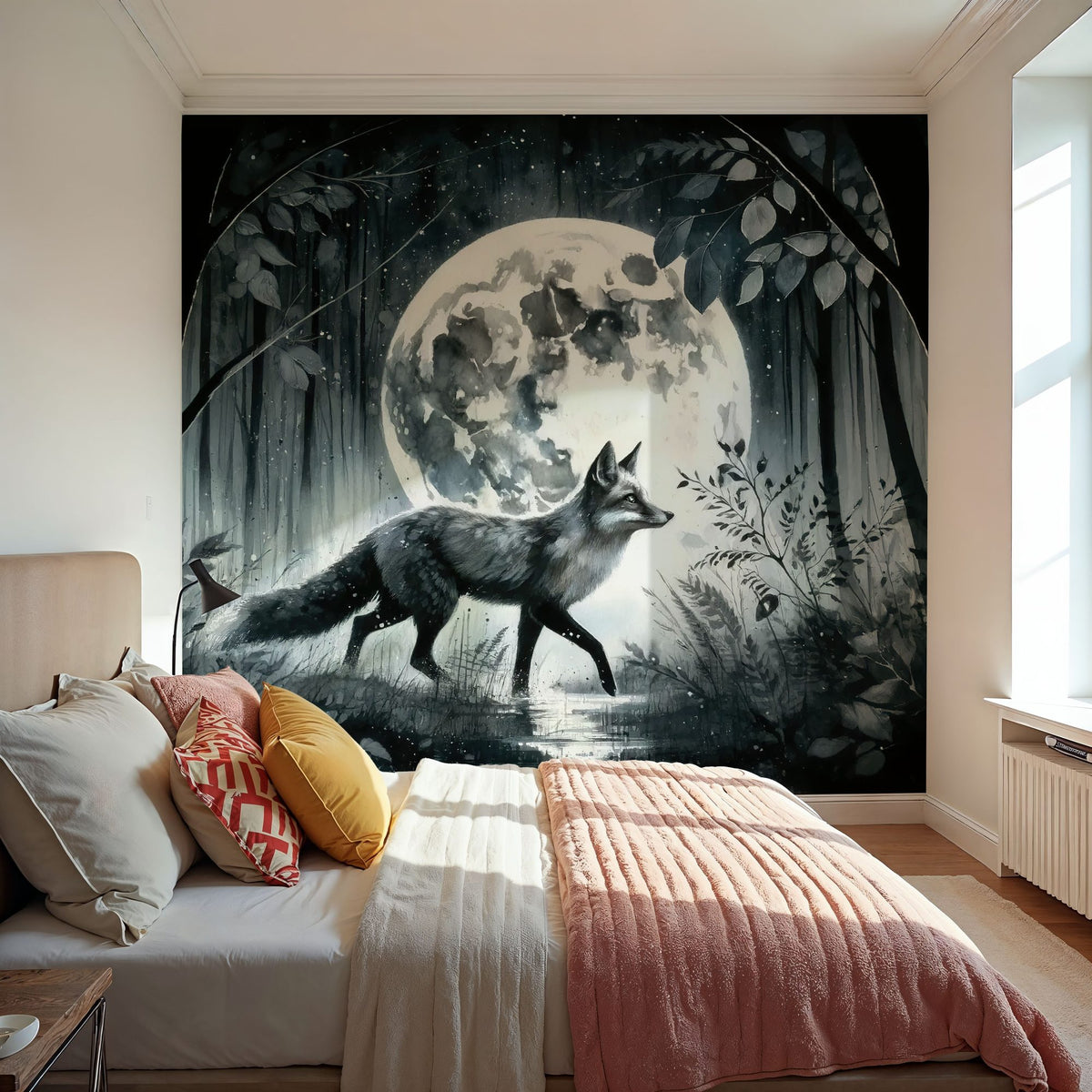 Moonlit Solitude in the Midnight Forest Mural Wallpaper - room preview 05