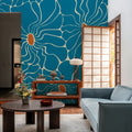Cool Fluid Flowers Mural, Turqouise Mural Wallpaper - room preview 05