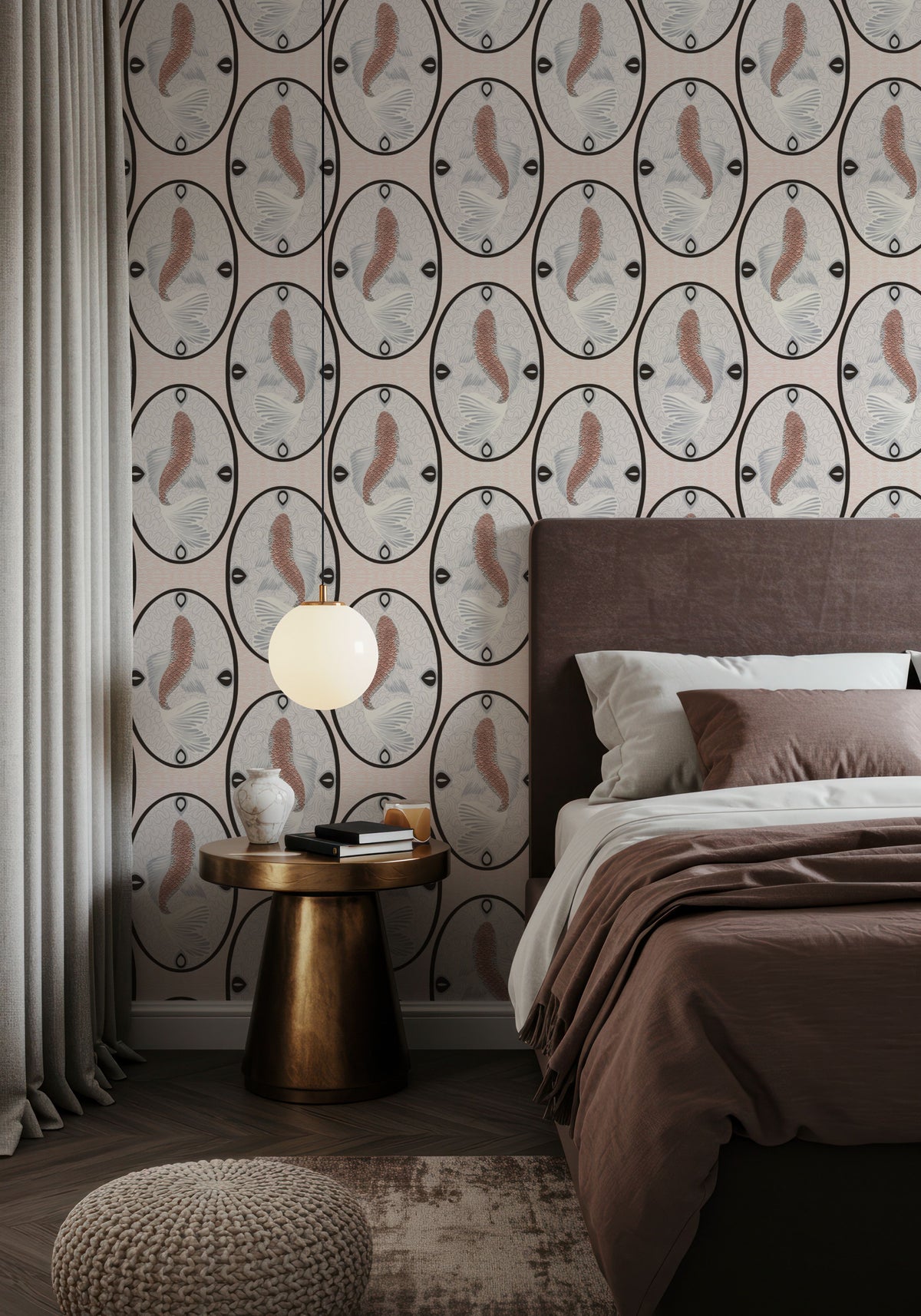 Koi Medallion, Peach Mural Wallpaper - room preview 05