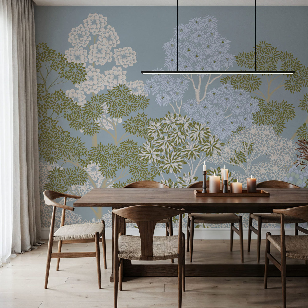 Overleaf Woodland, French Blue Mural Wallpaper - room preview 05