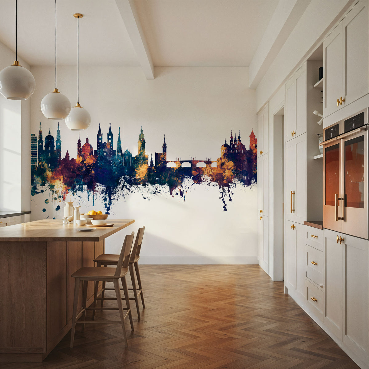 Würzburg Germany Skyline Blue & Bronze Mural Wallpaper - room preview 05