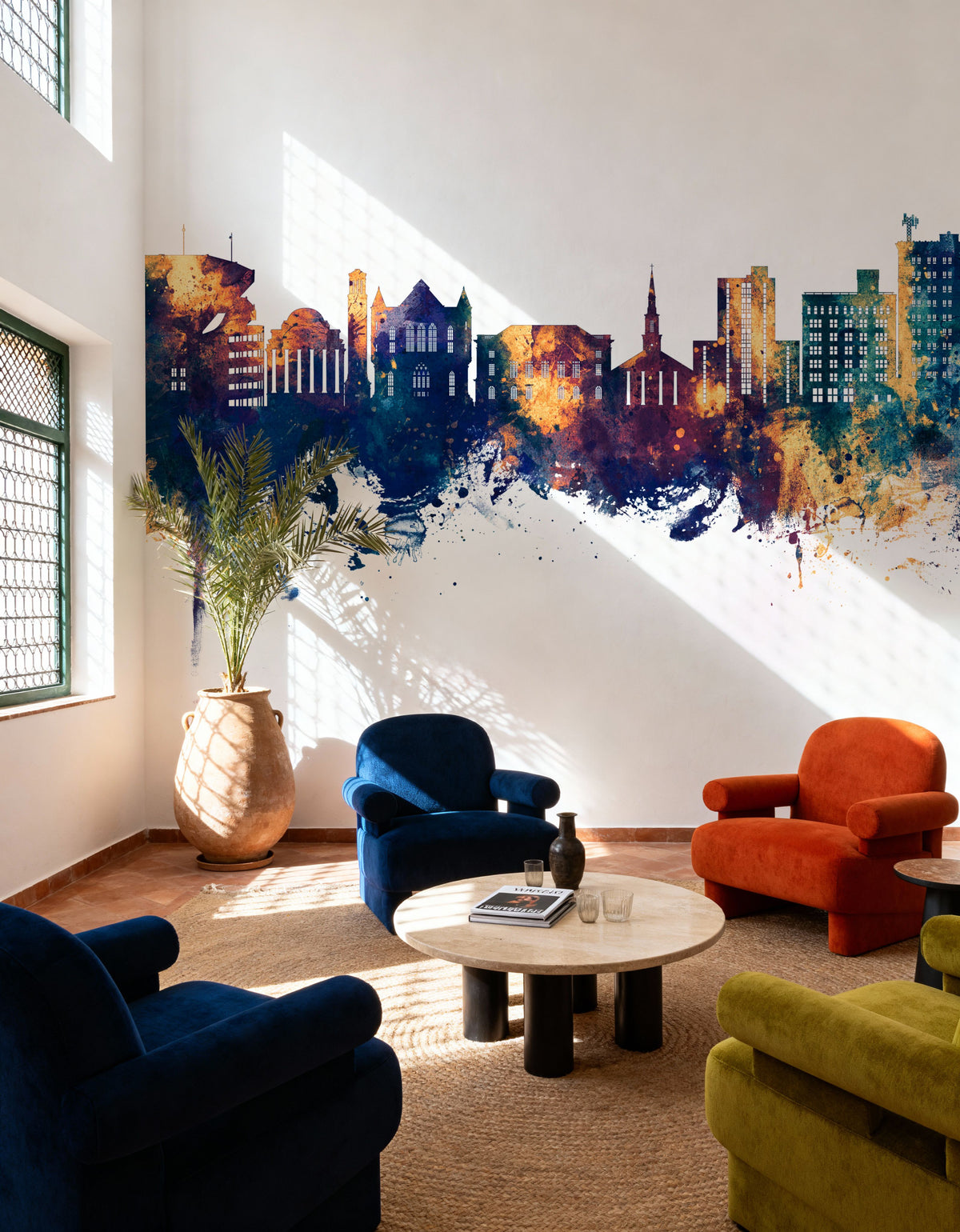 Tuscaloosa Alabama Skyline Blue & Bronze Mural Wallpaper - room preview 05