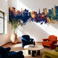 Tuscaloosa Alabama Skyline Blue & Bronze Mural Wallpaper - room preview 05