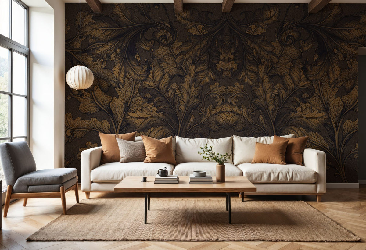 Shielded Leaf Brown Mural Wallpaper - room preview 05
