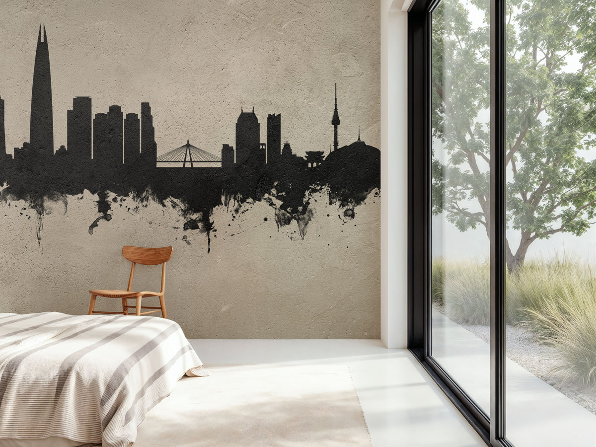 Seoul Skyline Concrete Mural Wallpaper - room preview 05