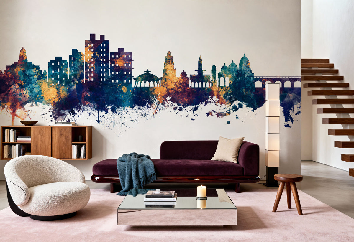 Nashik India Skyline Blue & Bronze Mural Wallpaper - room preview 05