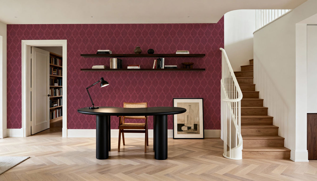 Bohemian Leaves Burgundy Mural Wallpaper - room preview 05