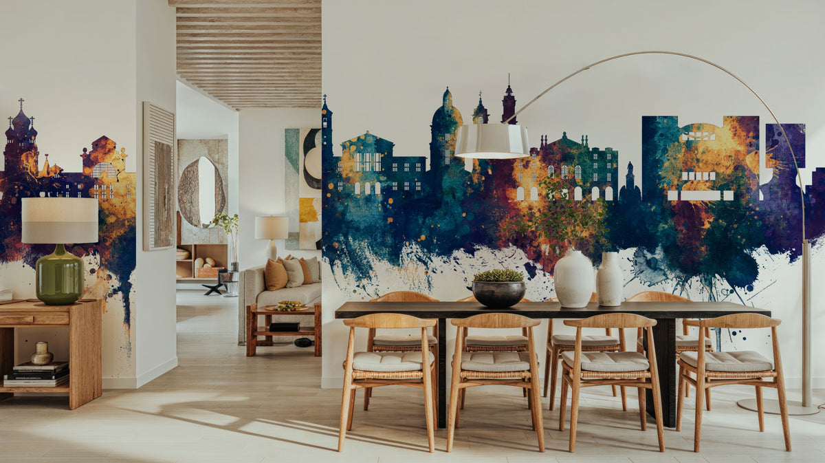 Nice France Skyline Blue & Bronze Mural Wallpaper - room preview 05