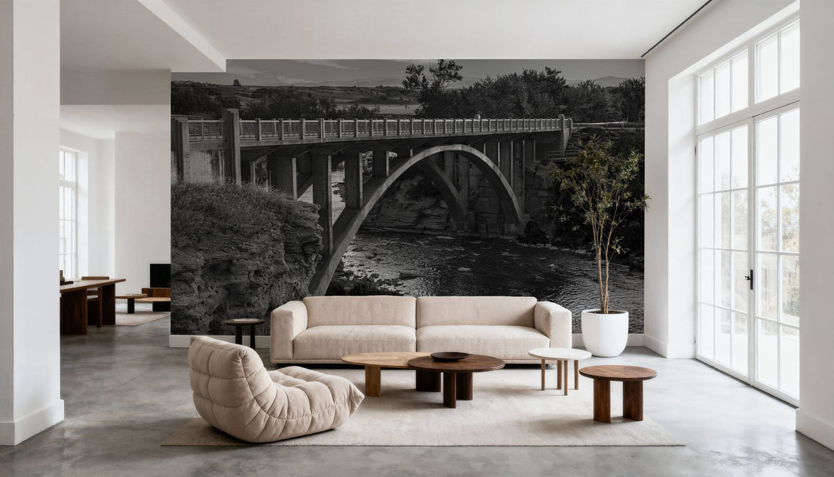 Lundbreck Falls Bridge BW Mural Wallpaper - room preview 05