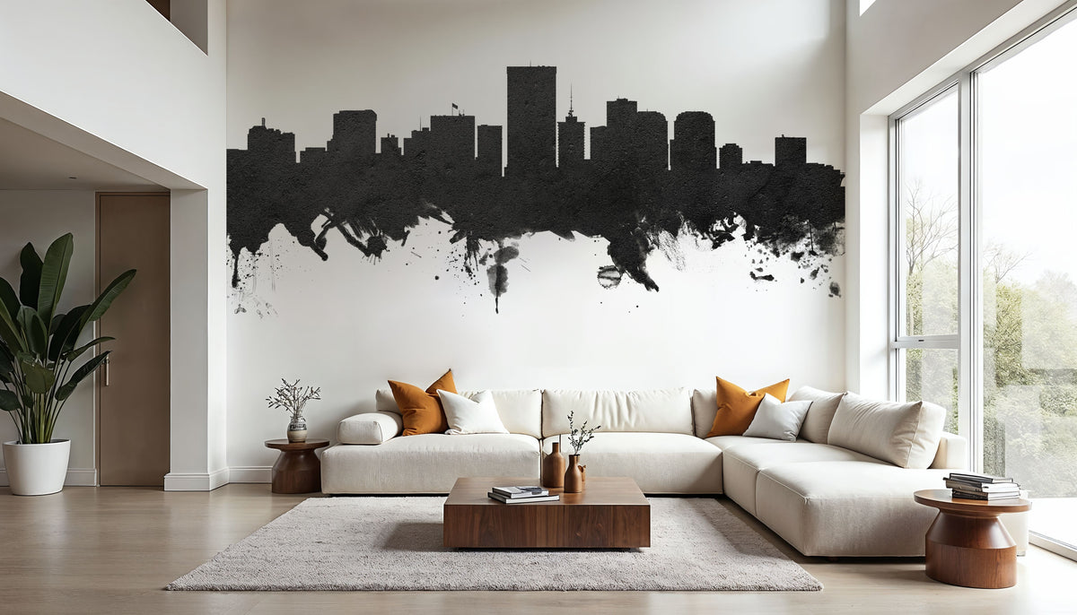 Richmond Virginia Skyline Black & White Mural Wallpaper - room preview 05