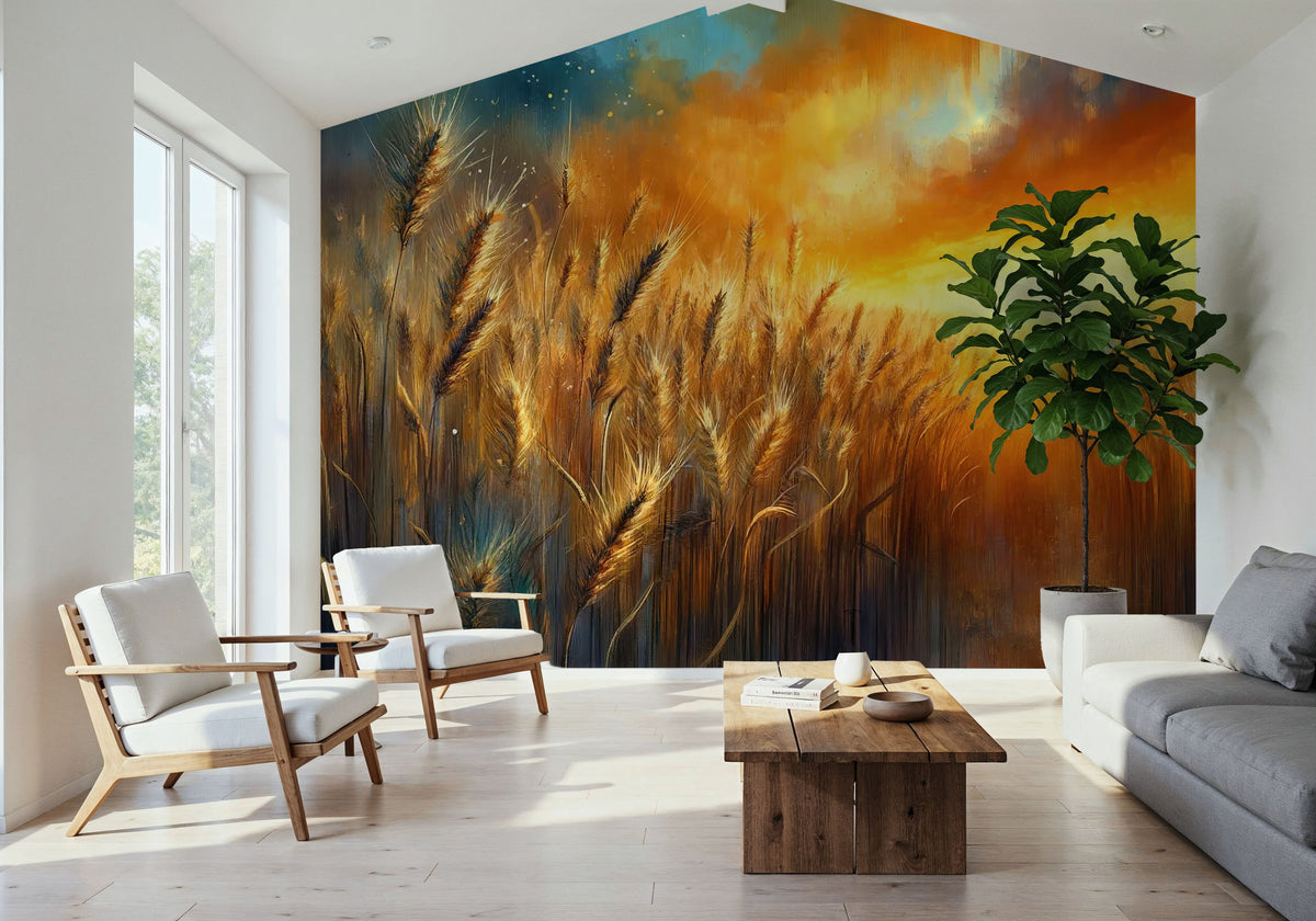 Wheat Field At a Radiant Sunset Mural Wallpaper - room preview 05