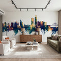 Omaha Nebraska Skyline Blue & Bronze Mural Wallpaper - room preview 05