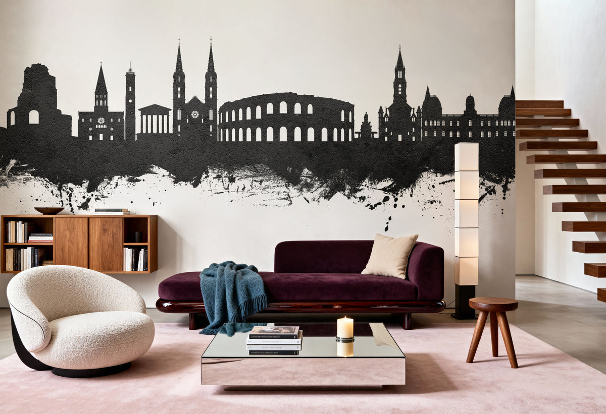 Nîmes France Skyline Black & White Mural Wallpaper - room preview 05