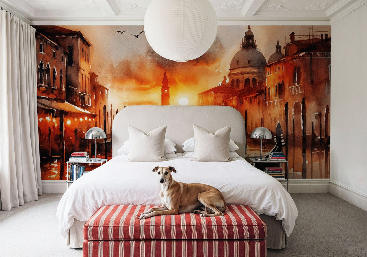 Fiery Sunset Over Venice Canal Mural Wallpaper - room preview 05