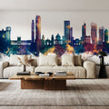 Asunción Paraguay Skyline Blue & Bronze Mural Wallpaper - room preview 05