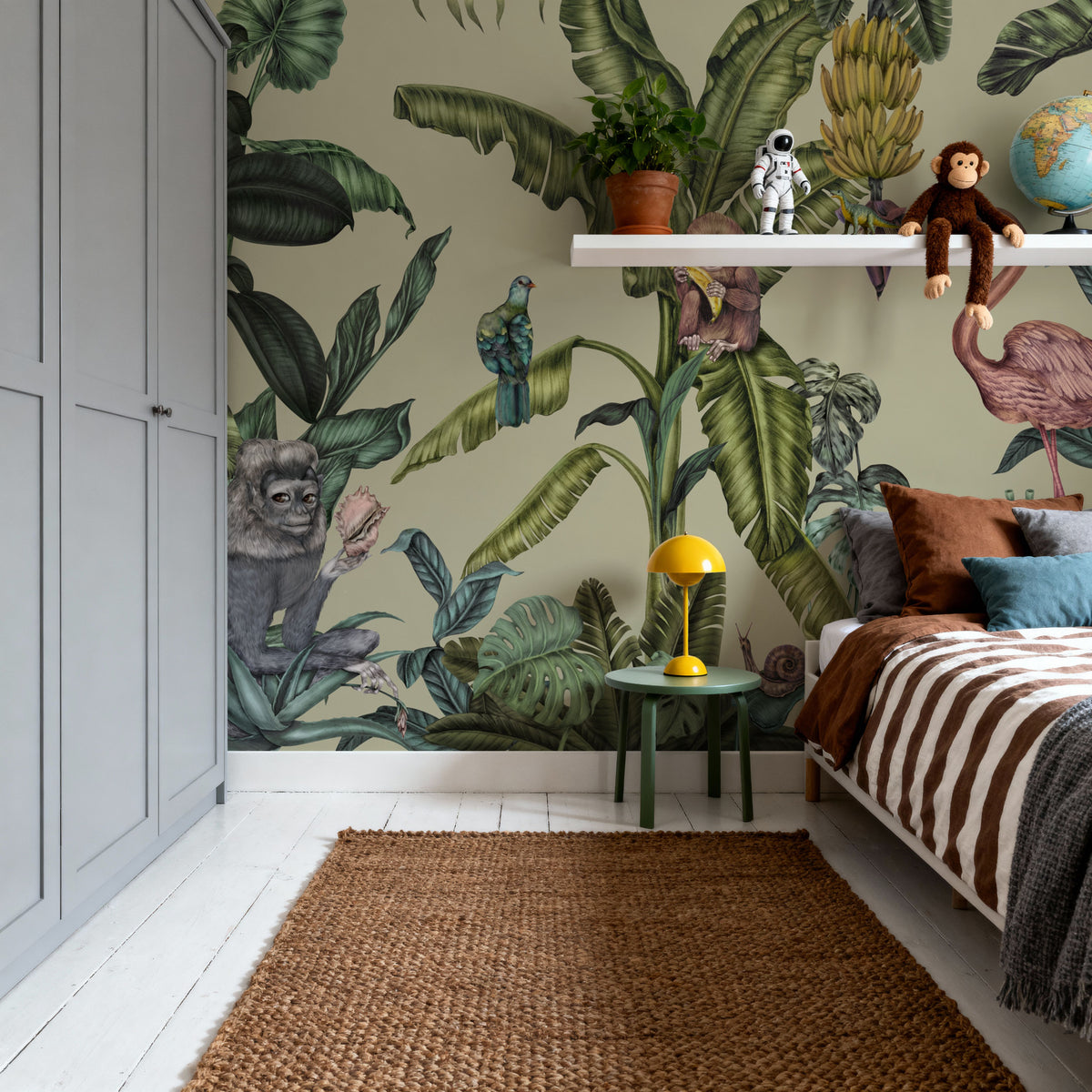 Monkeys with Birds, Laurel Mural Wallpaper - room preview 05