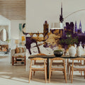 Prague (Praha) Czech Reublic Skyline Purple & Gold Mural Wallpaper - room preview 05