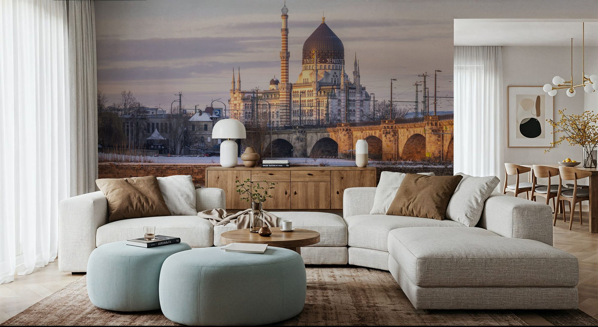 Winter City Bridge Mural Wallpaper - room preview 05