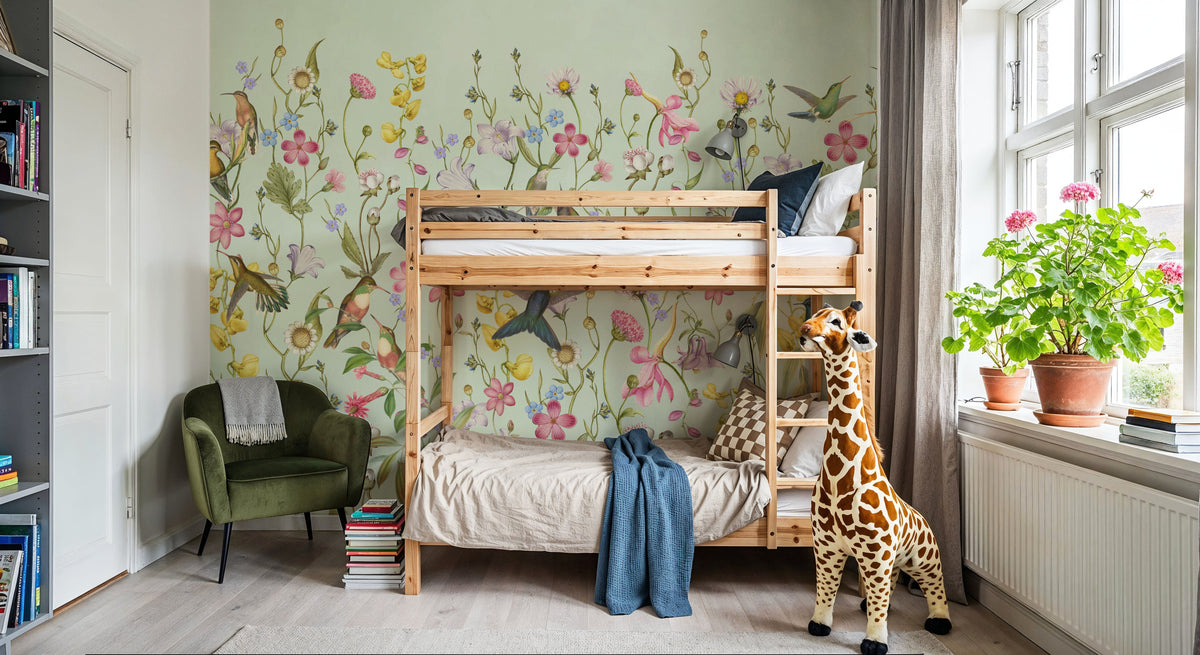 Bird Garden Spring Green Mural Wallpaper - room preview 05