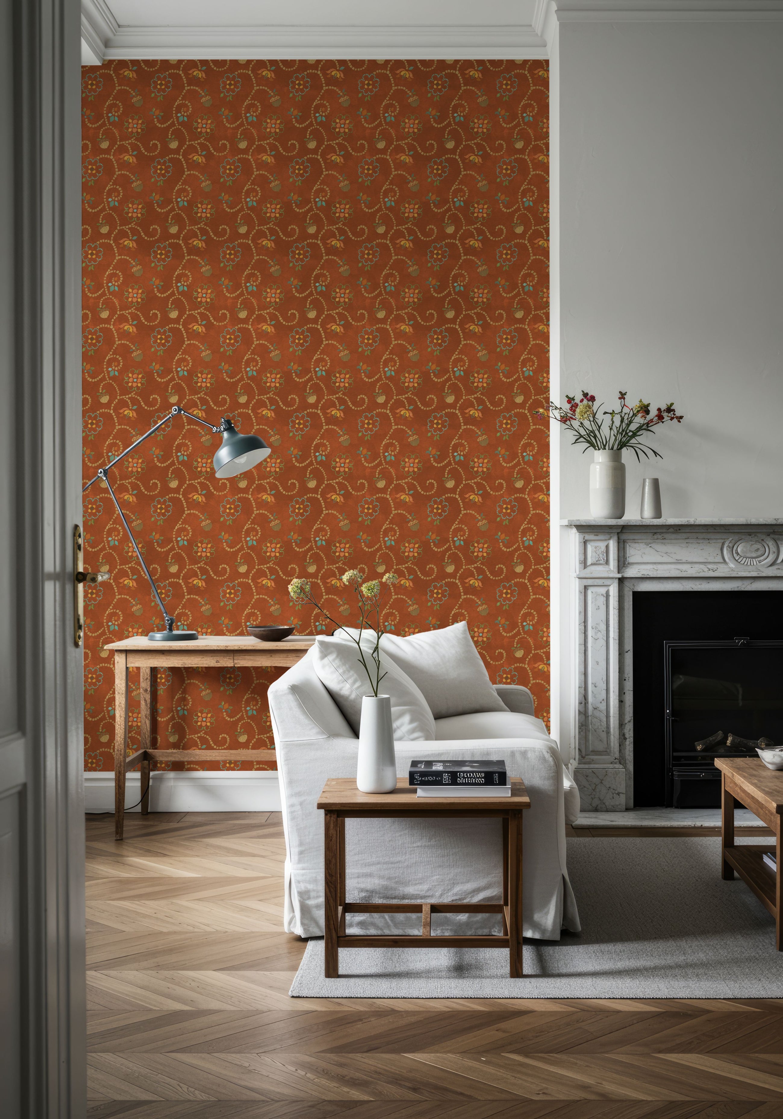 Autumn Acorns Brown Mural Wallpaper