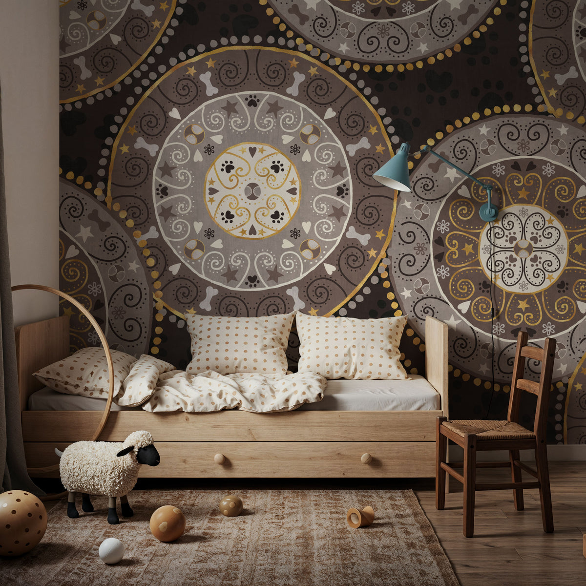 Otomi Dogs VI Dark Neutral Mural Wallpaper - room preview 05