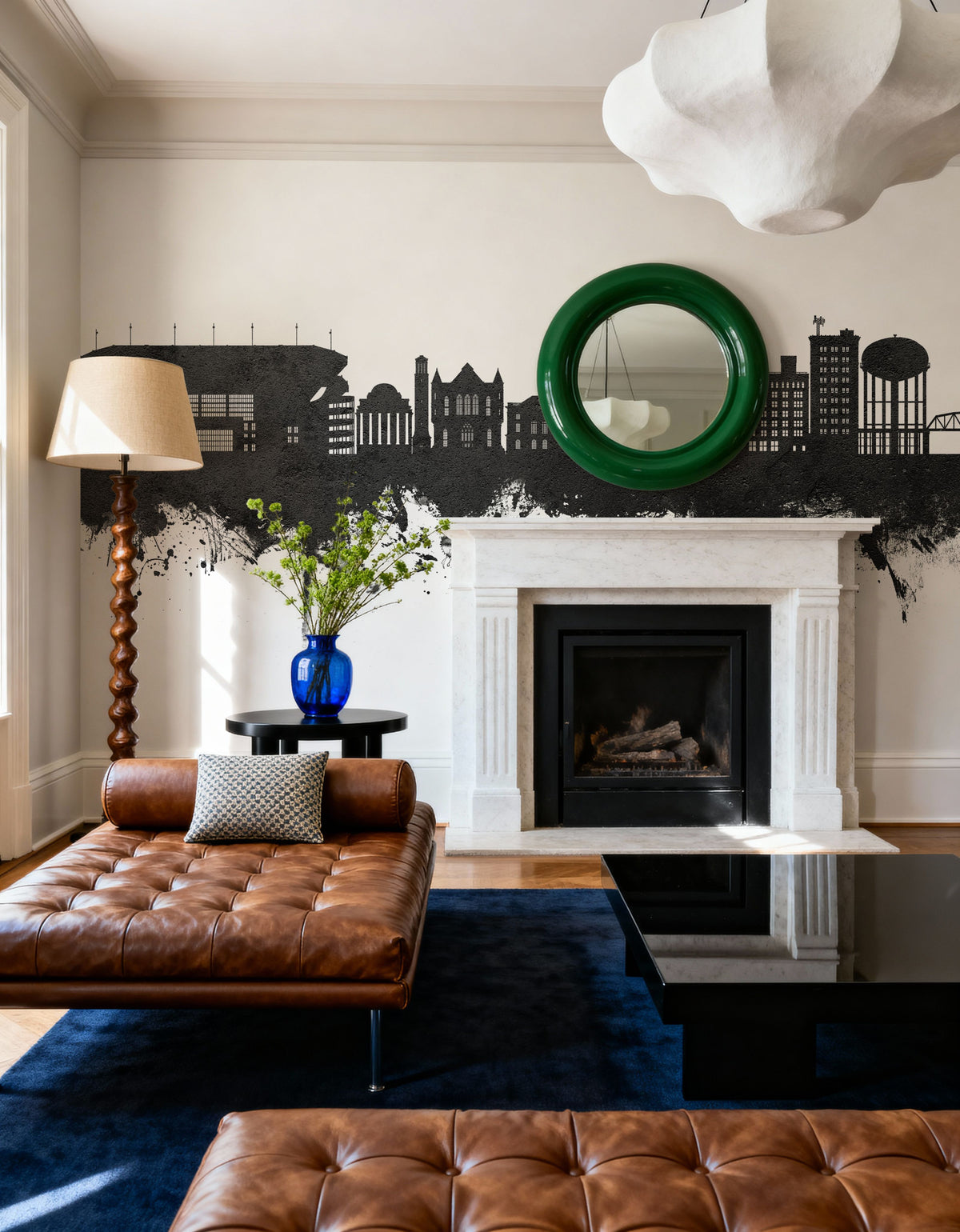 Tuscaloosa Alabama Skyline Black & White Mural Wallpaper - room preview 05
