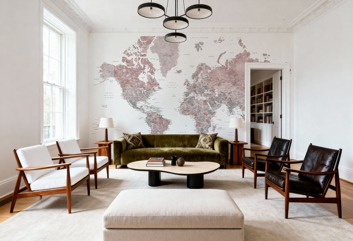 World Map Cities - Piper Mural Wallpaper - room preview 05