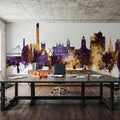 Northampton England Skyline Purple & Gold Mural Wallpaper - room preview 05