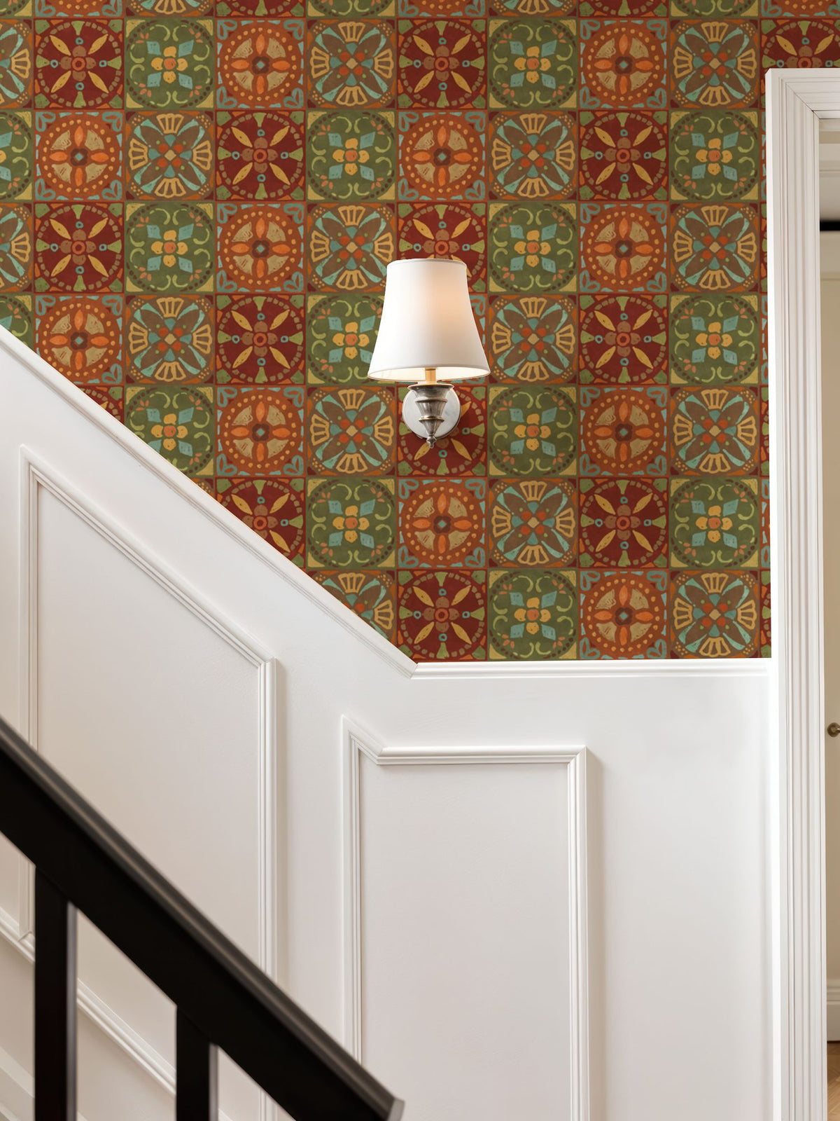Autumn Tiles Brown Mural Wallpaper - room preview 05