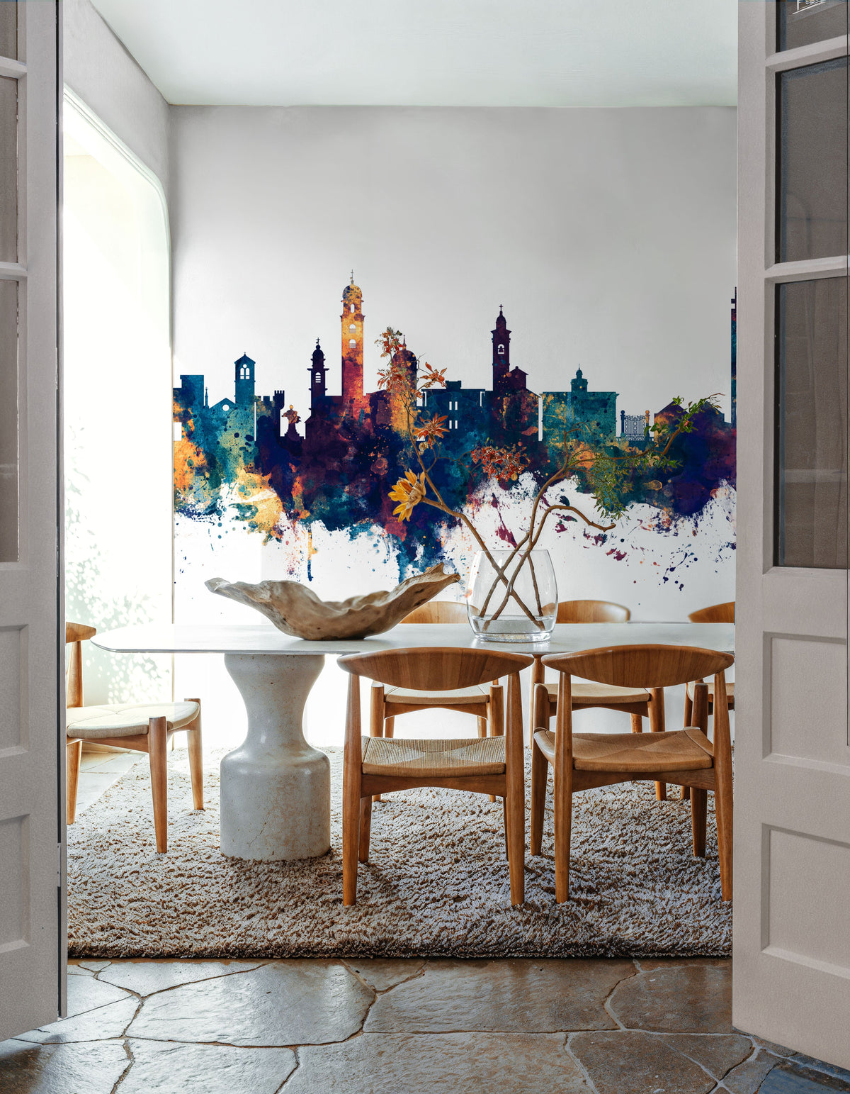 Lugano Switzerland Skyline Blue & Bronze Mural Wallpaper - room preview 05