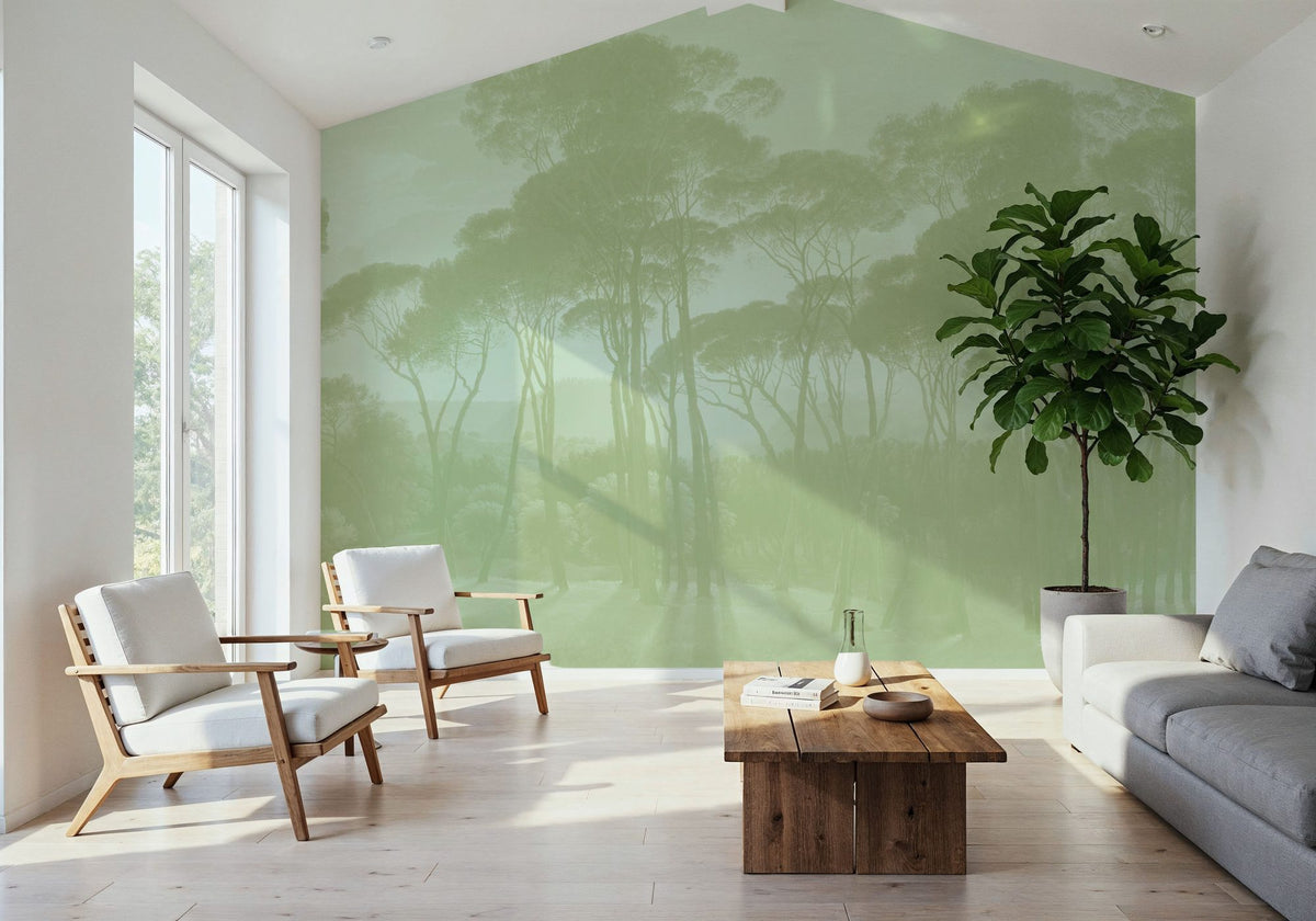 Mediterranean Pine Landscape, Pistachio Mural Wallpaper - room preview 05