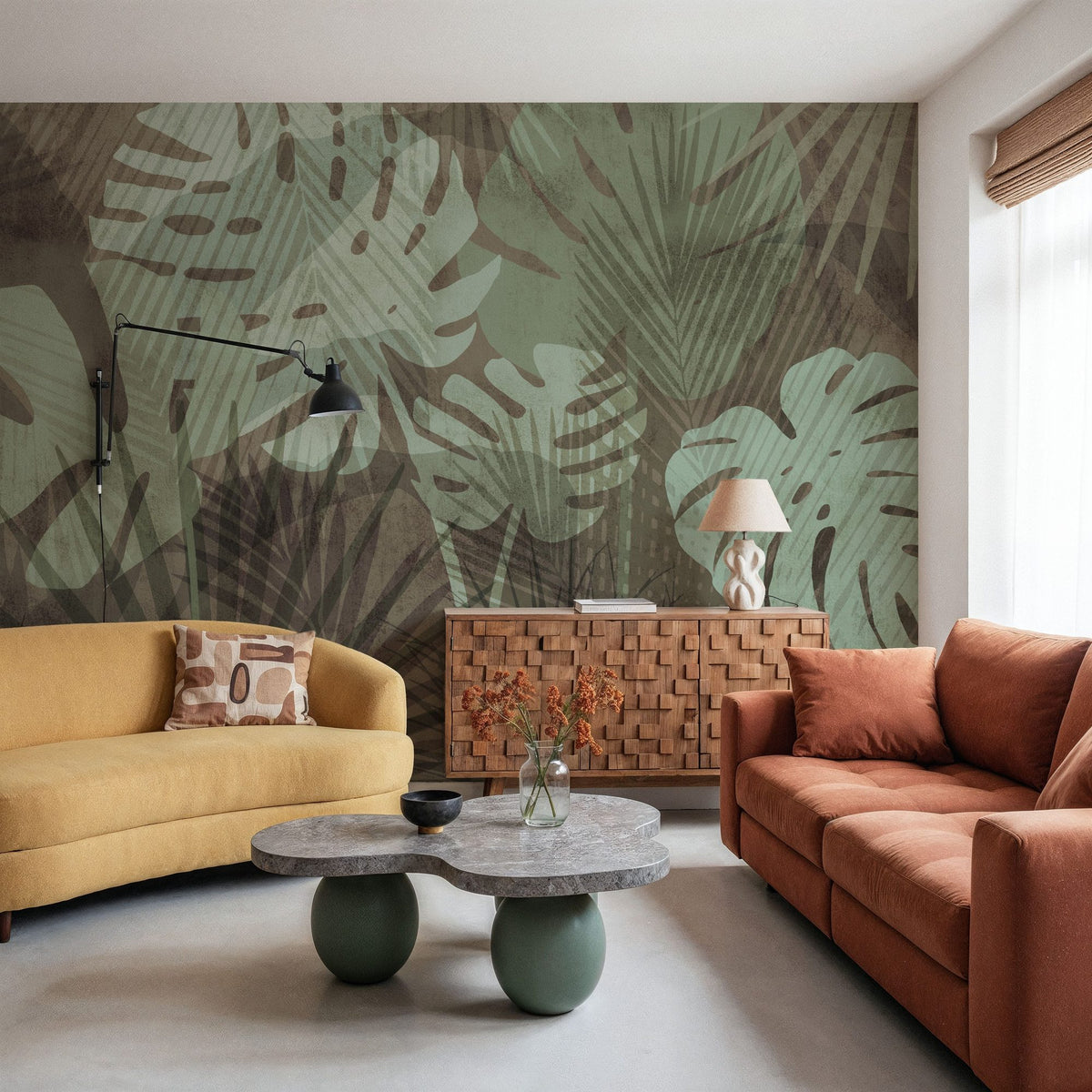 Big Monstera Leaves, Earth Mural Wallpaper - room preview 05