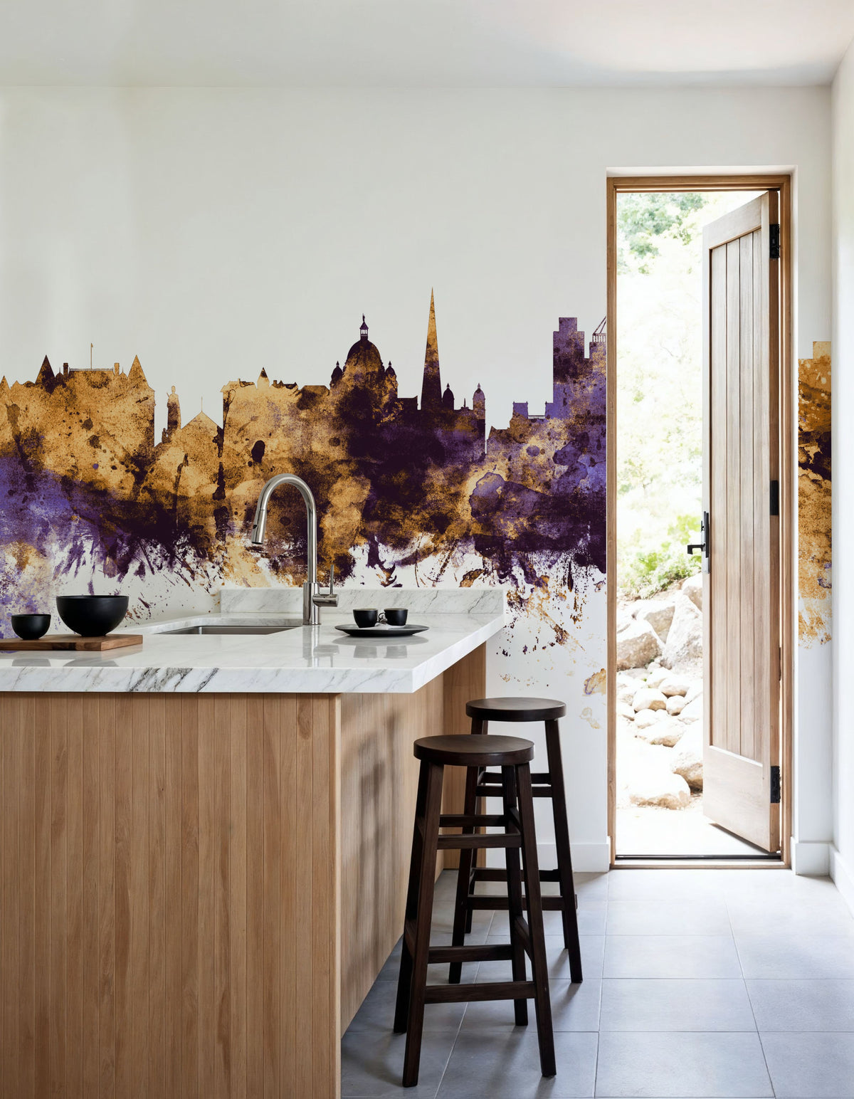 Victoria Canada Skyline Purple & Gold Mural Wallpaper - room preview 05