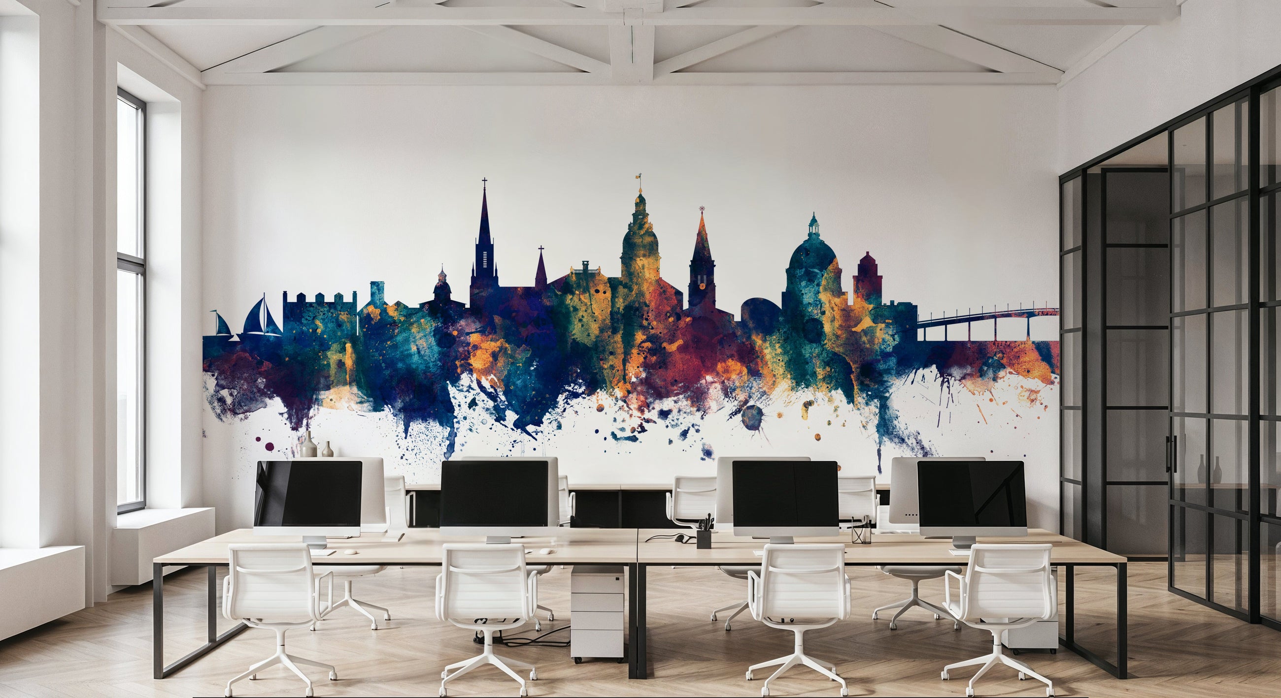 Annapolis Maryland Skyline Blue & Bronze Mural Wallpaper