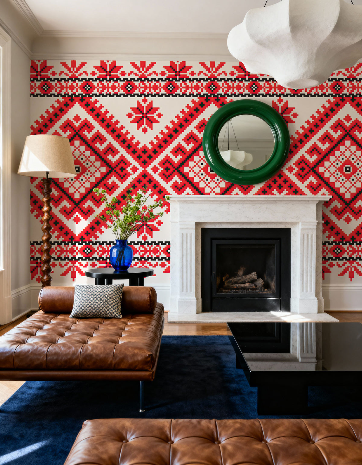Pixel Embroidery Red Mural Wallpaper - room preview 05