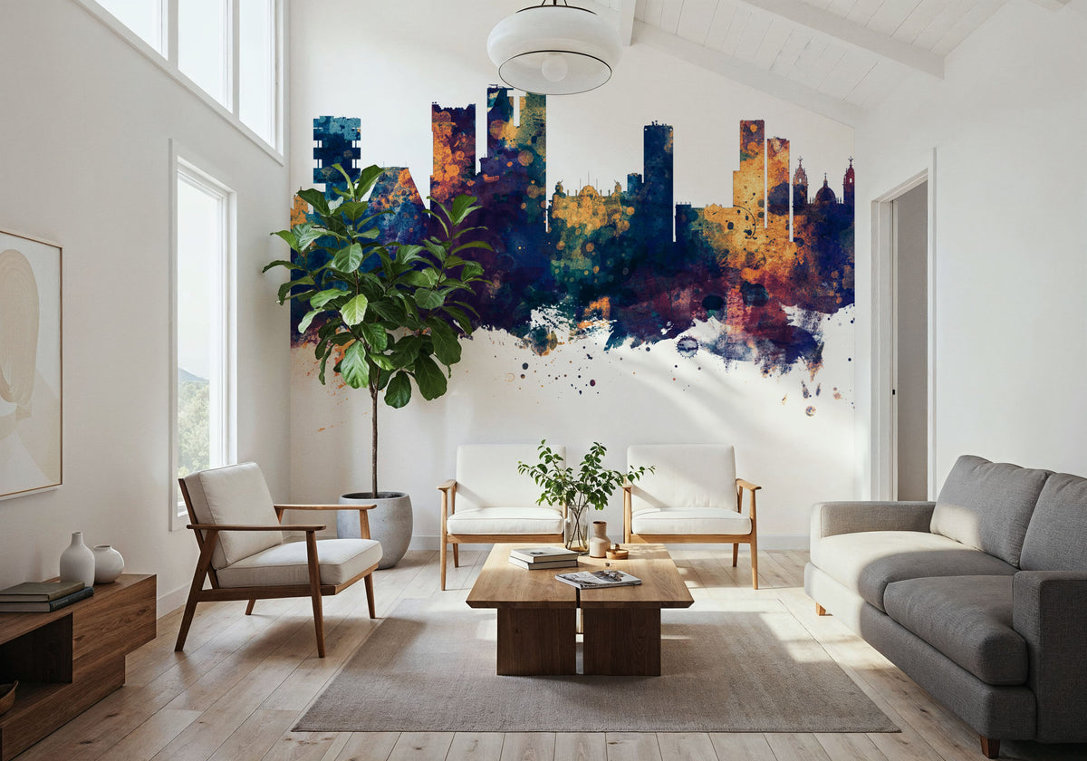 Rio De Janeiro Brazil Skyline Blue & Bronze Mural Wallpaper - room preview 05