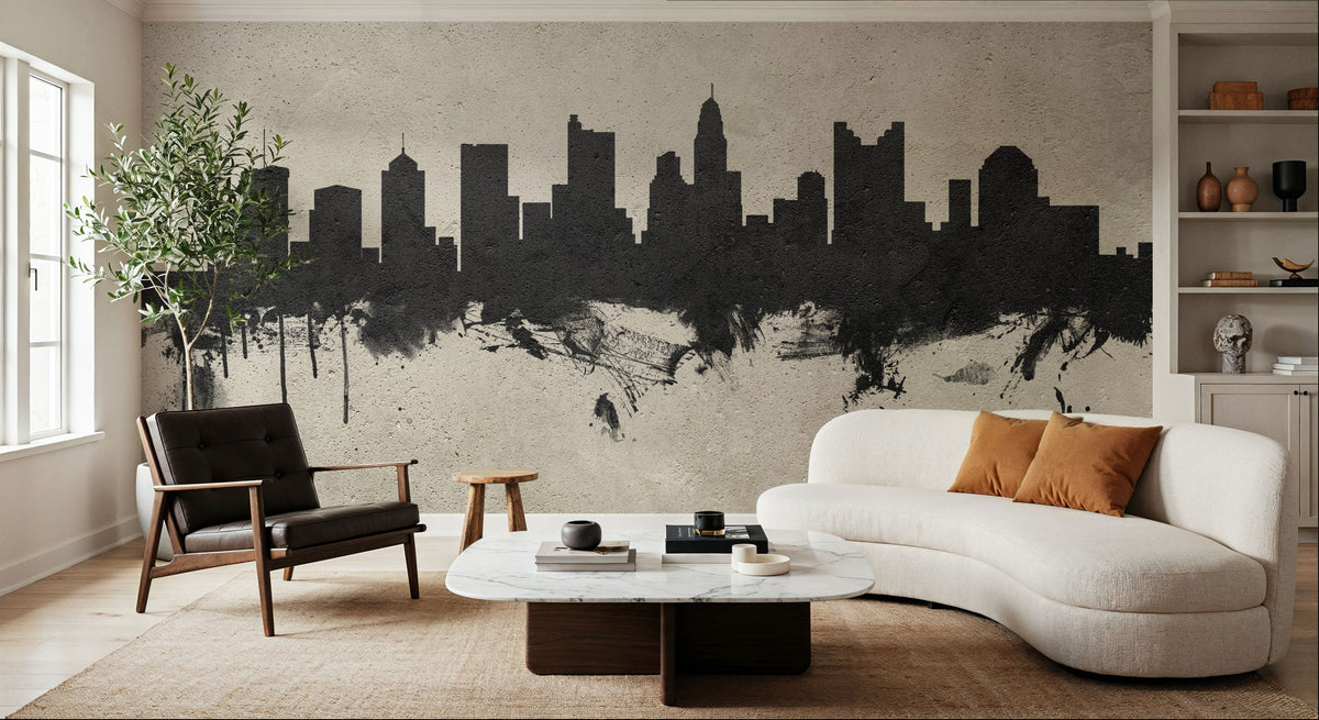 Columbus Ohio Skyline Concrete Mural Wallpaper - room preview 05