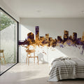 Grand Rapids Michigan Skyline Purple & Gold Mural Wallpaper - room preview 05