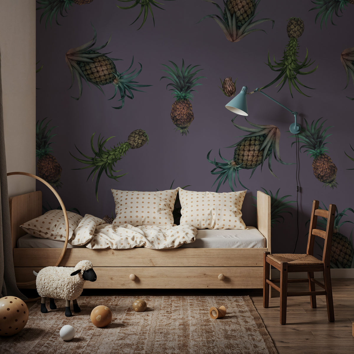 Falling Pineapples, Lilac Mural Wallpaper - room preview 05