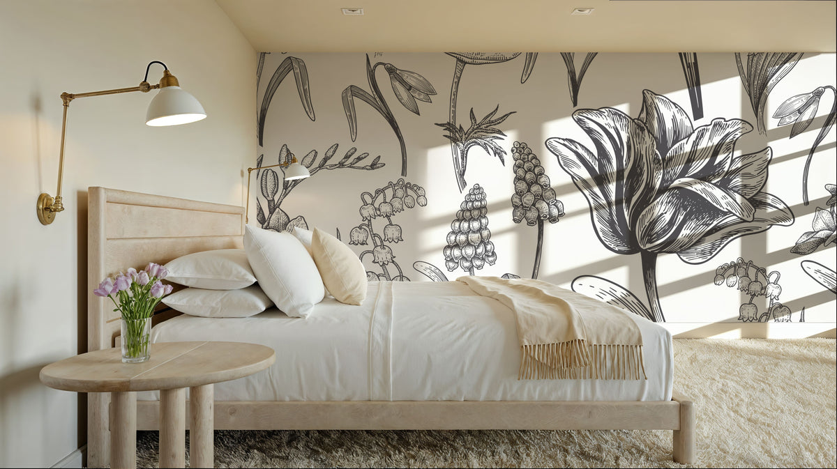 Spring Flower Sketching Mural Wallpaper - room preview 05