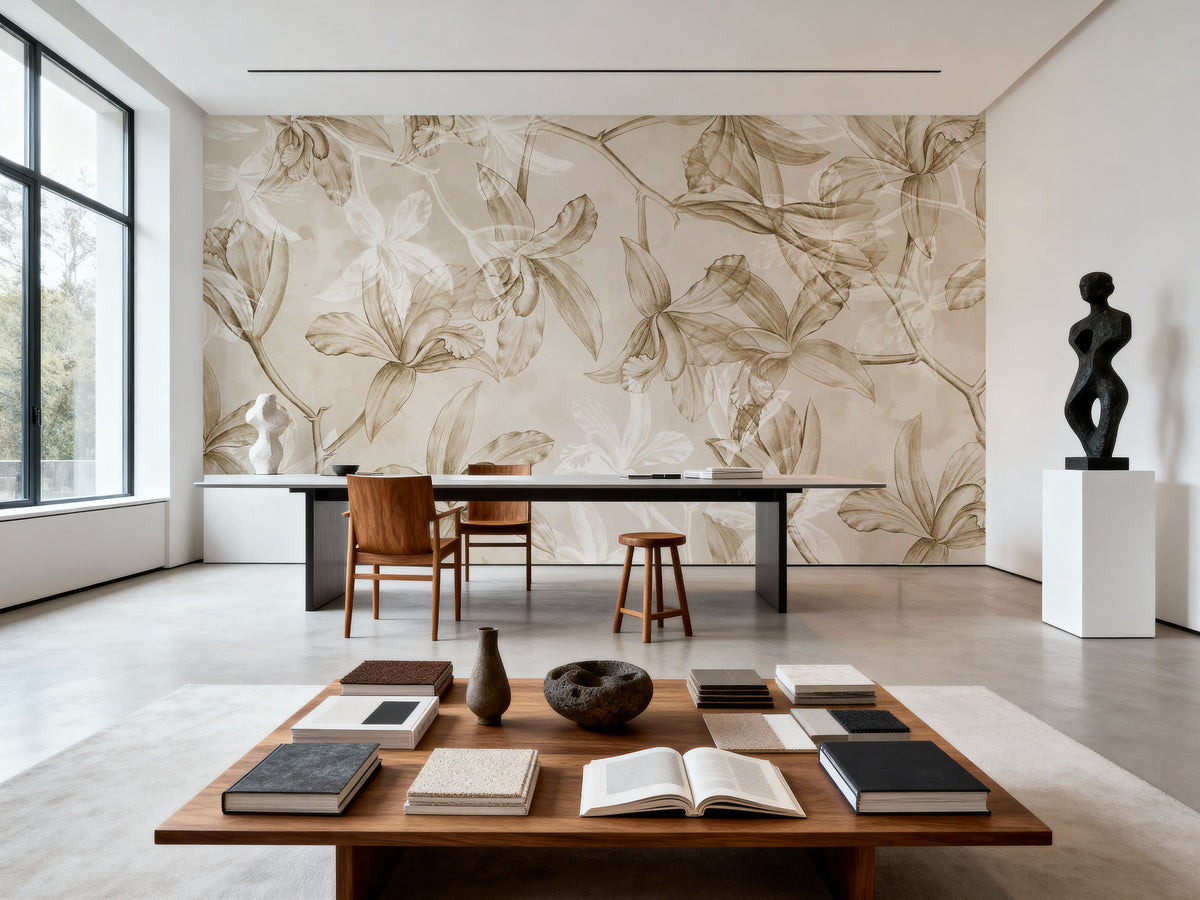 Orchids on Water Mural Wallpaper - room preview 05