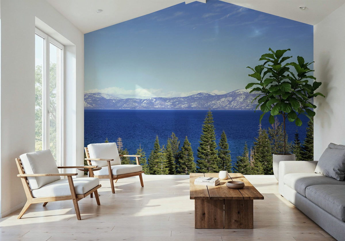 Mountain Lake Reflection Blue Mural Wallpaper - room preview 05
