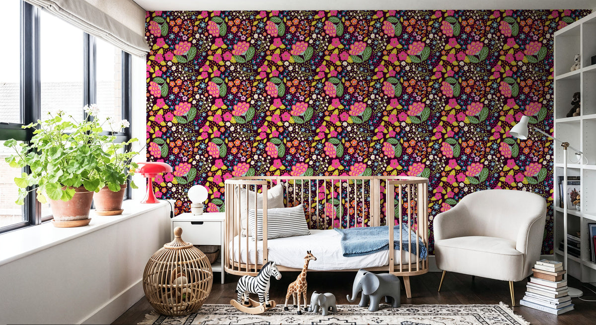 Happy Flowers, Mulberry Mural Wallpaper - room preview 05