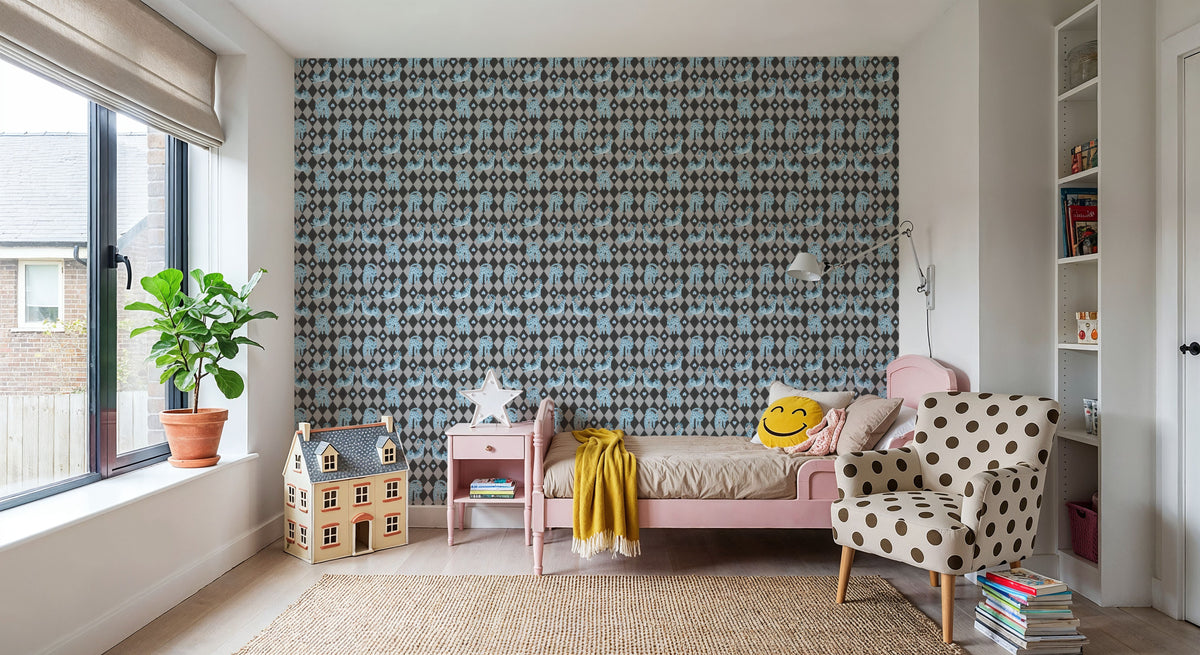 Harlequin Kittens, Baby Blue Mural Wallpaper - room preview 05