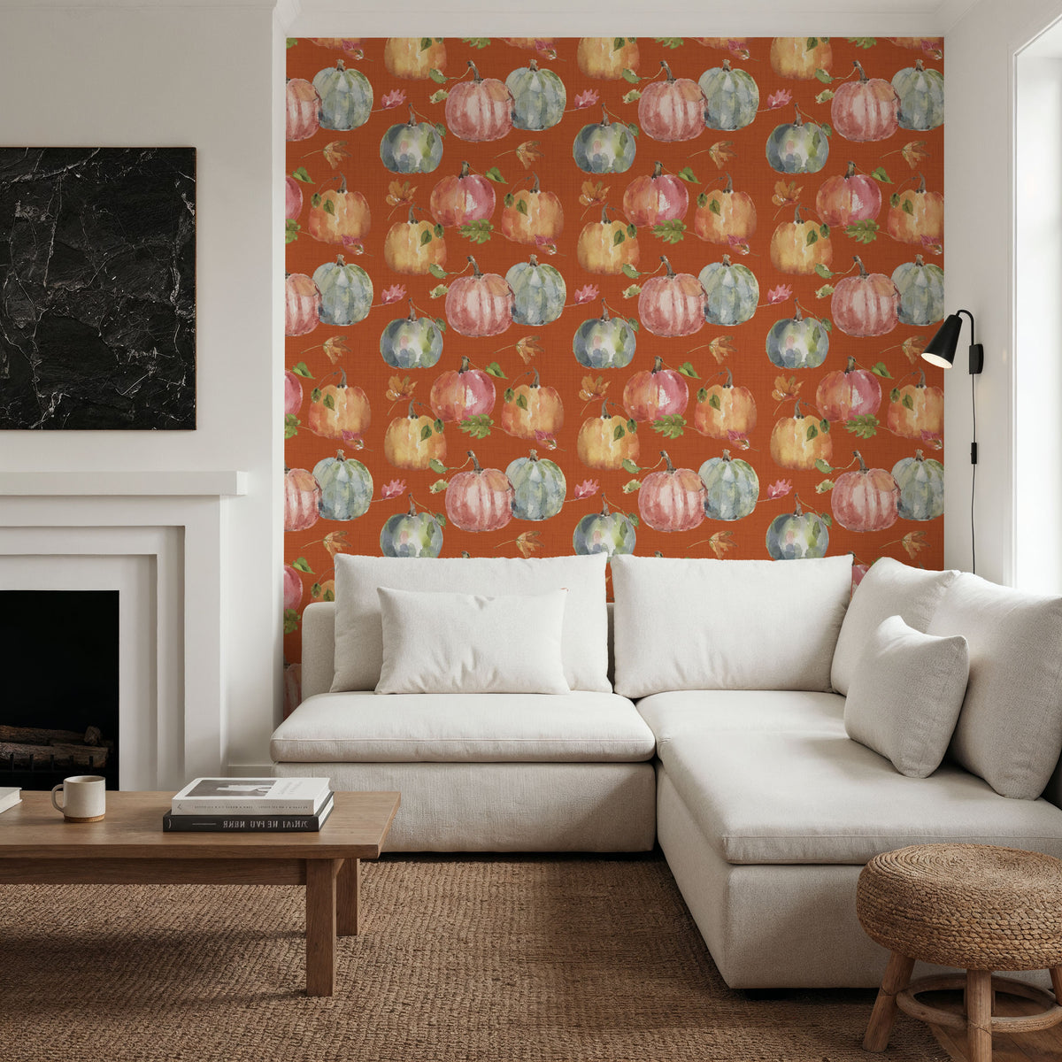 Time to Share Pumpkins Orange Mural Wallpaper - room preview 05