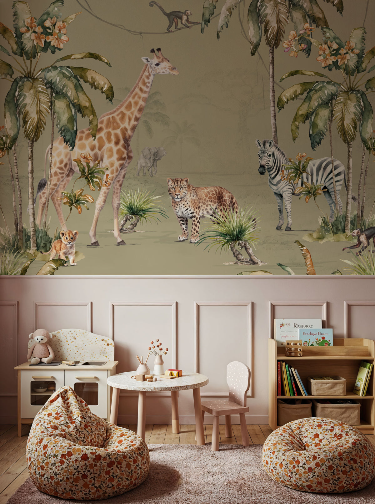 Whimsical Wildlife Sage Mural Wallpaper - room preview 05
