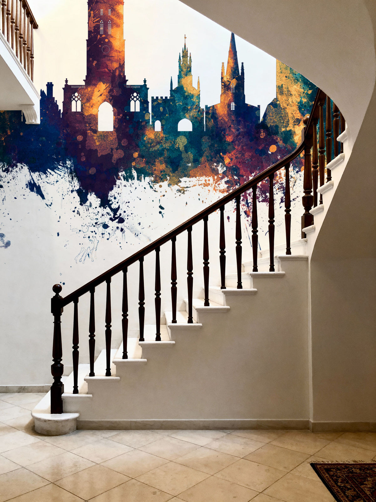 Warwick England Skyline Blue & Bronze Mural Wallpaper - room preview 05