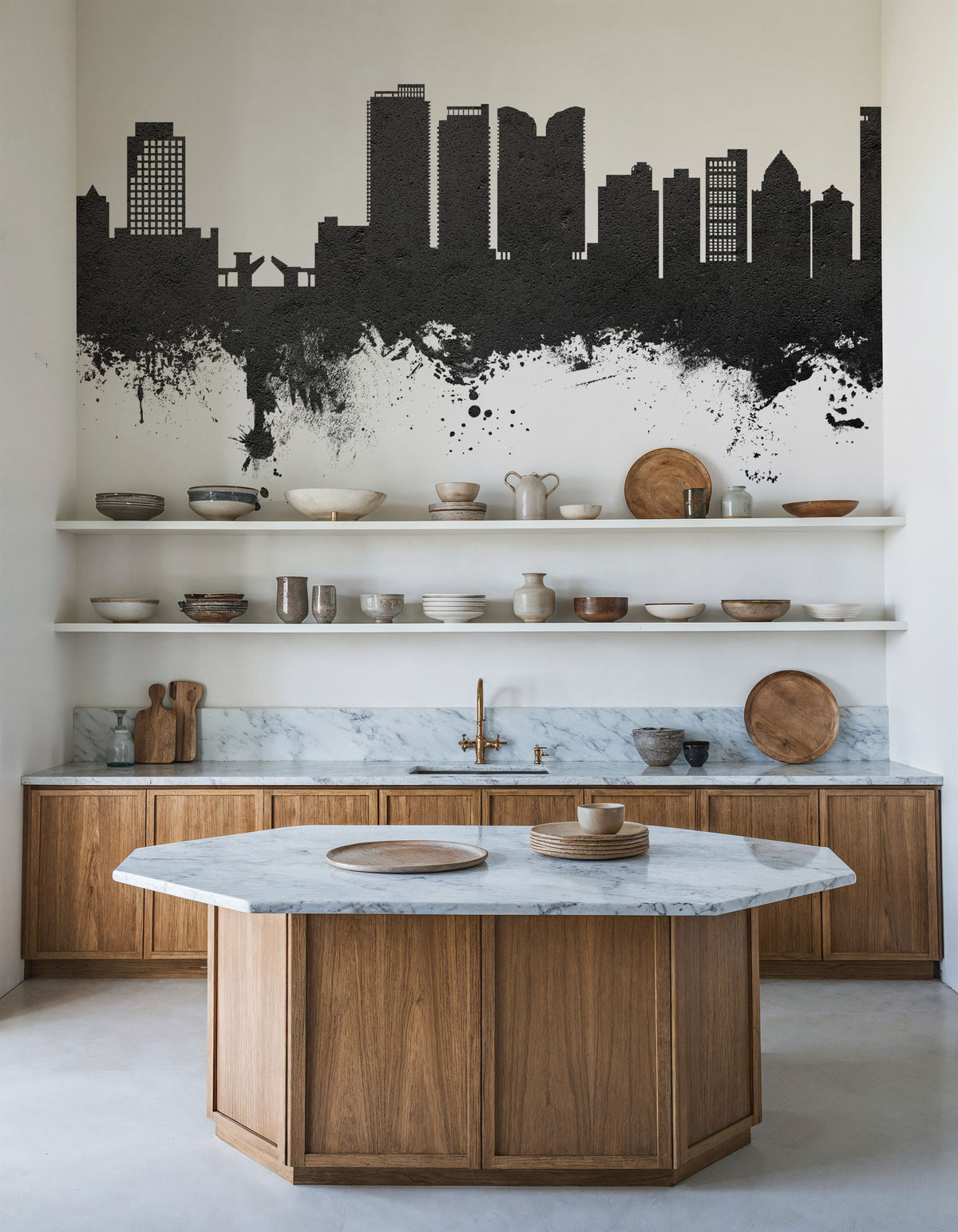 Fort Lauderdale Florida Skyline Black & White Mural Wallpaper - room preview 05