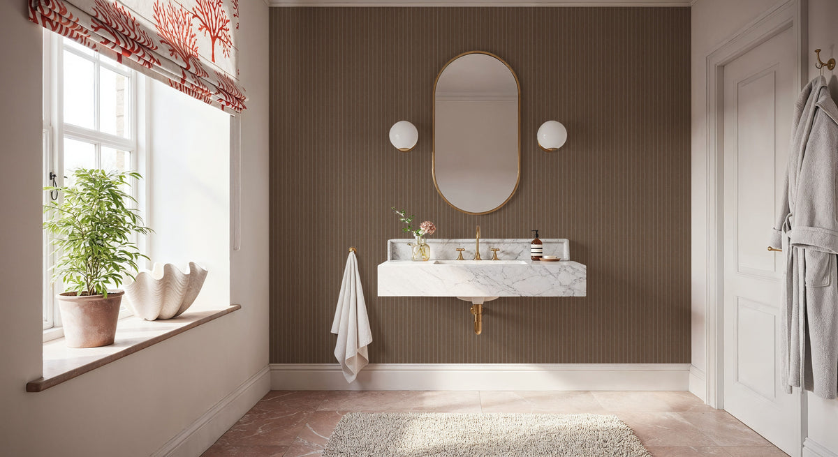 Tailor's Pin Stripe, Bear Brown Mural Wallpaper - room preview 05