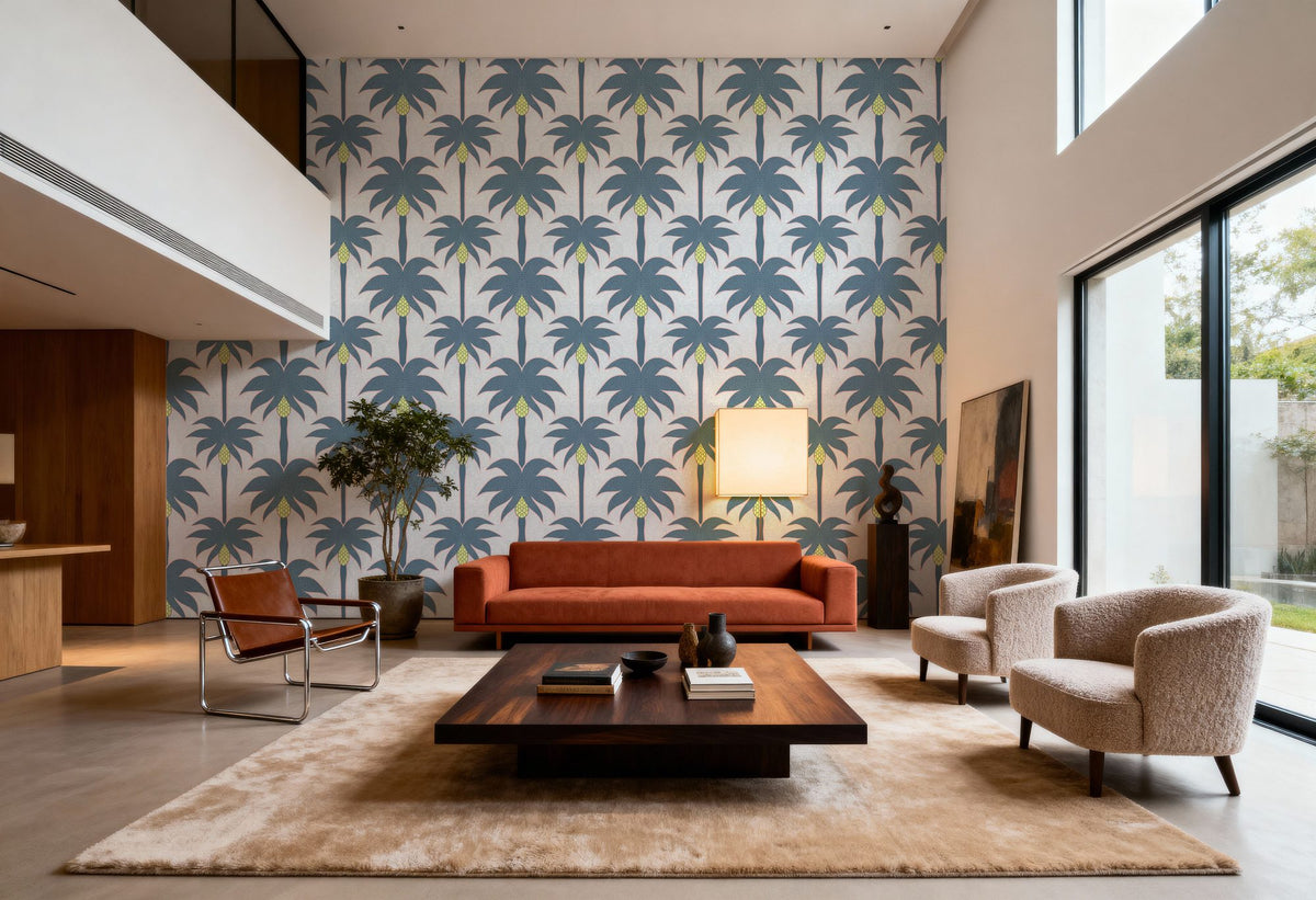 Graphic Palms, Teal Mural Wallpaper - room preview 05